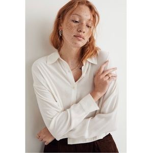 Madewell Lusterweave Hartfield Crop Shirt in Ivory Sz L Large